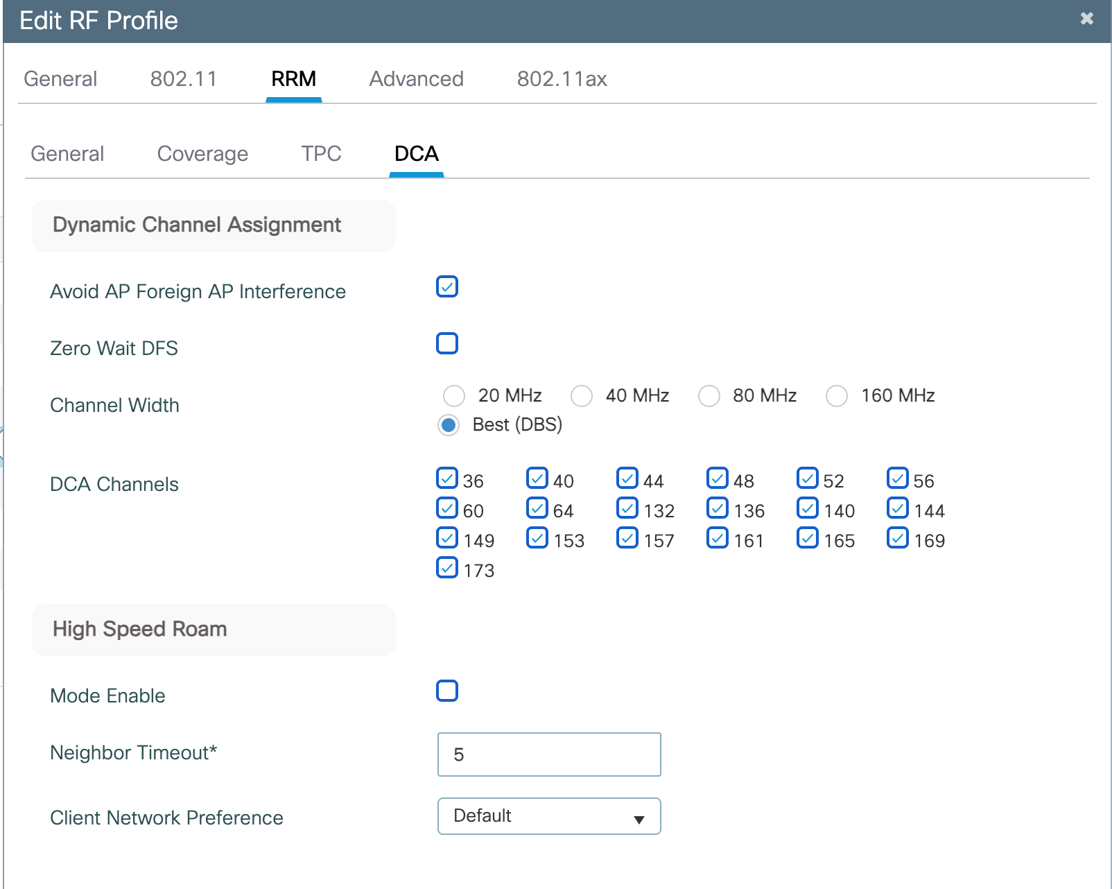 radio interface settings
